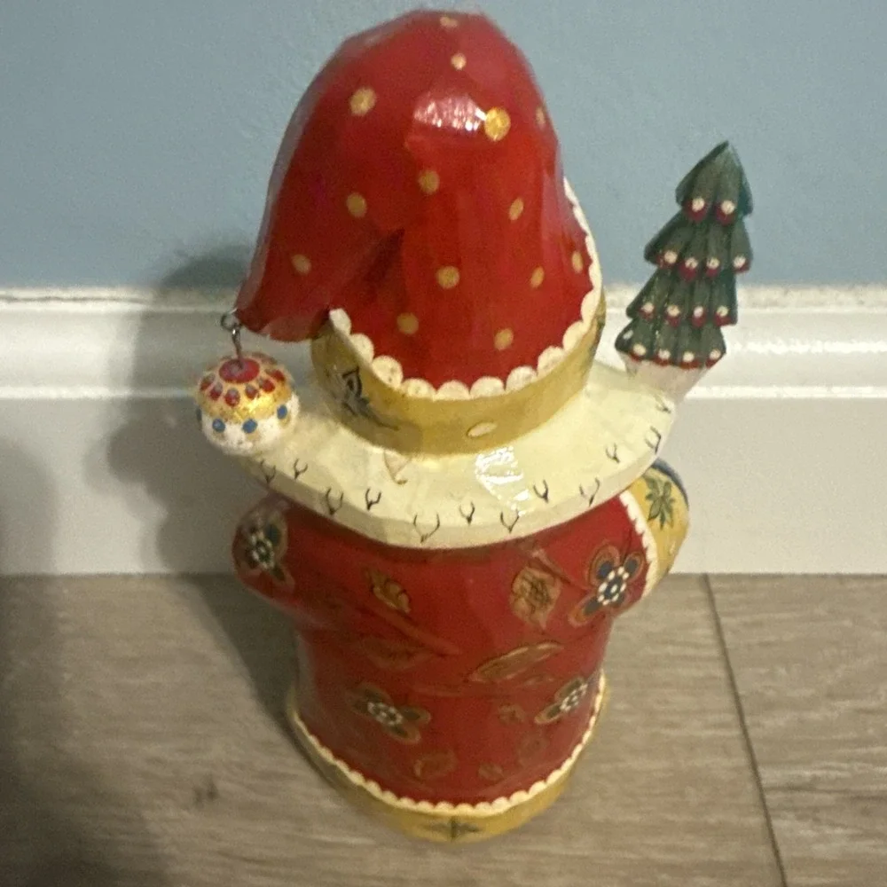 Russian Hand Painted Hand Carved‎ Santa Claus Figurine Holding Tree 6